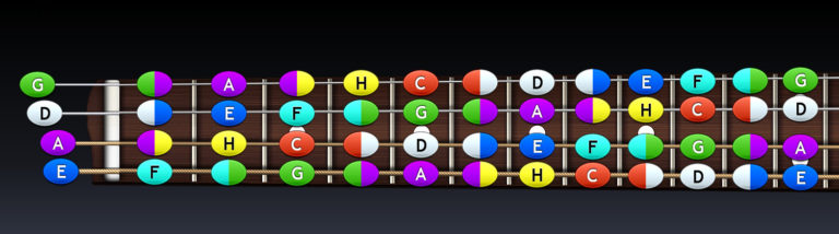 4-strunová basová gitara – hmatník
