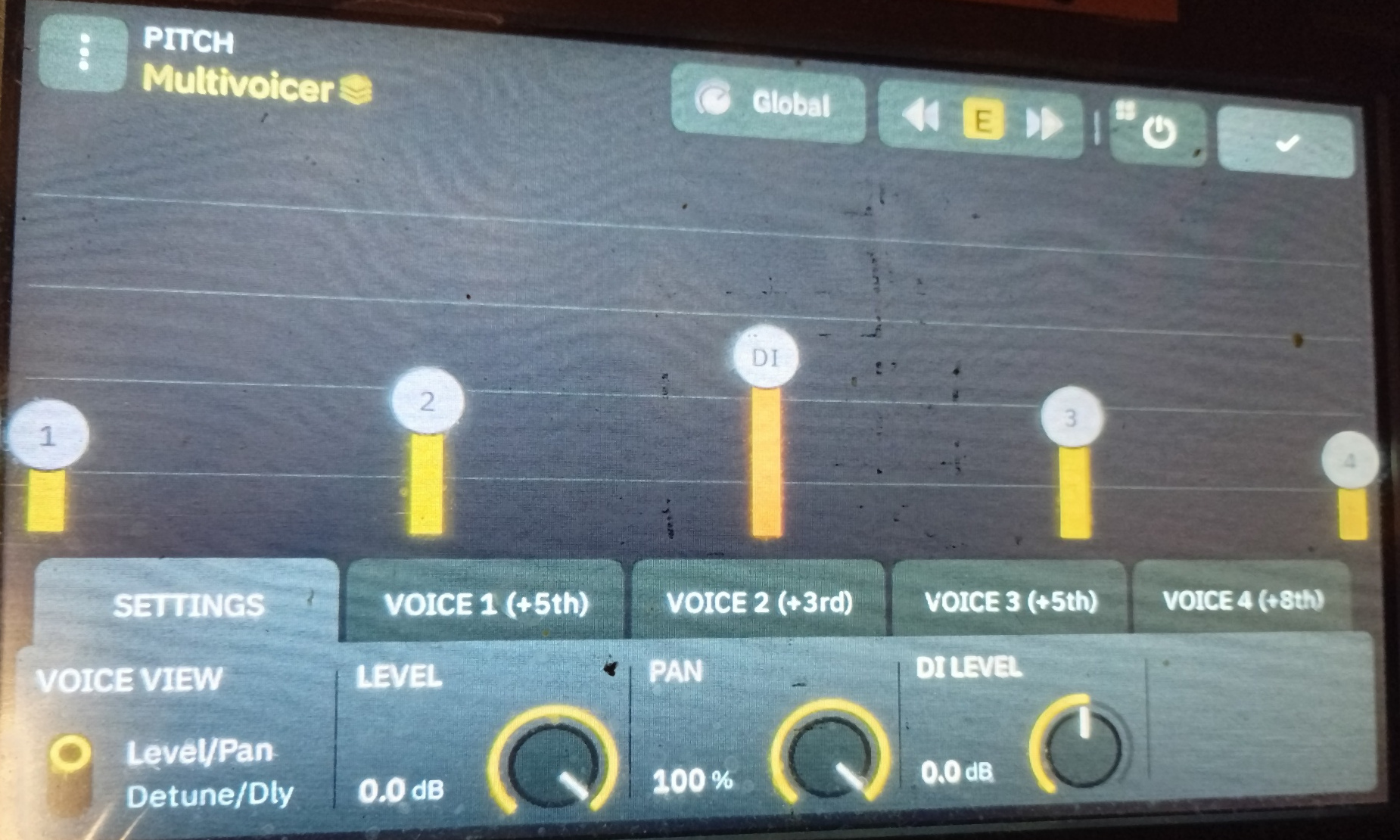 Neural DSP Quad Cortex Multivoicer – Global Settings Level Pan a DI Level